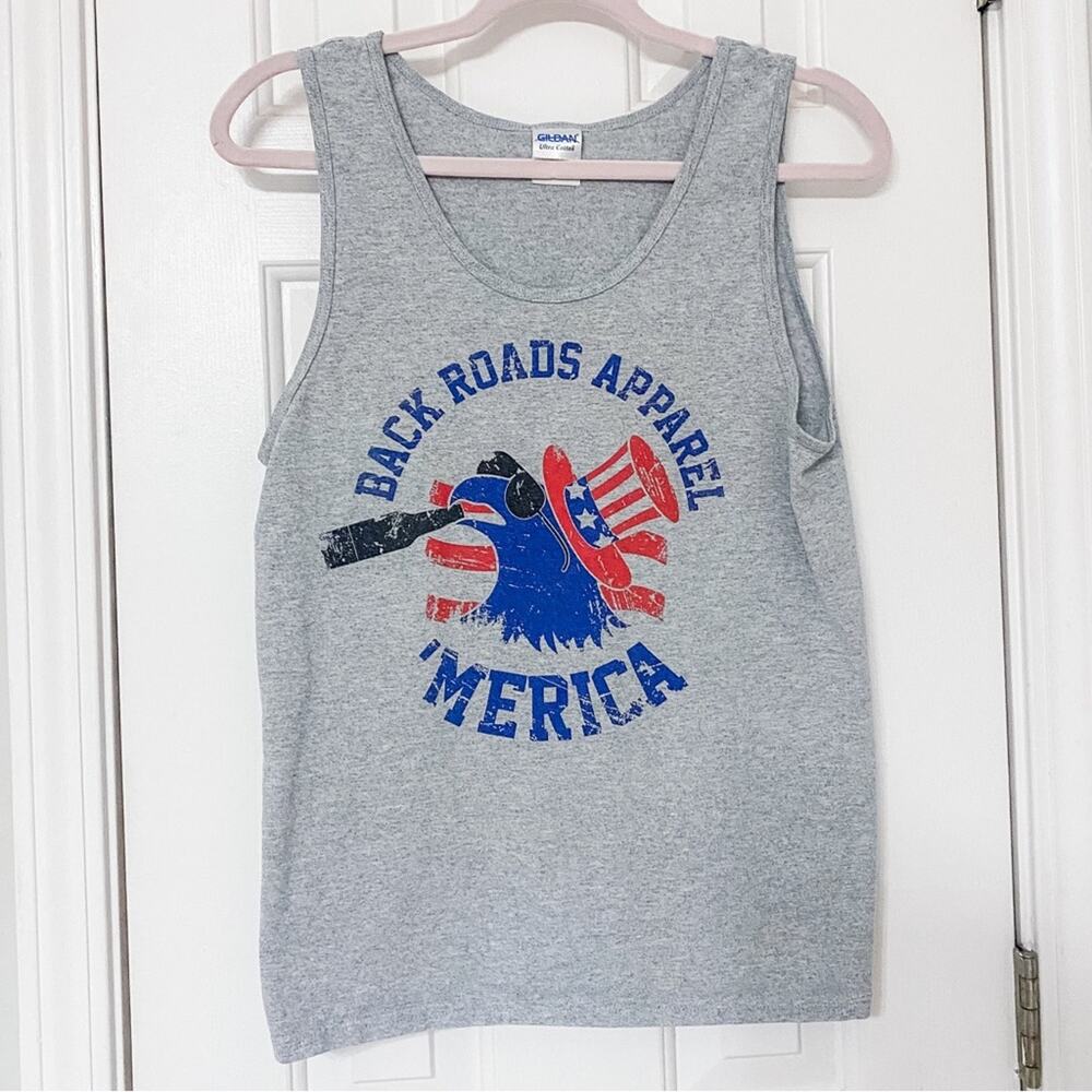 Back Roads Apparel Gray USA Eagle American Flag Tank Top